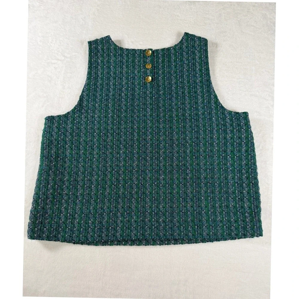 J.Crew‎ Tweed Woven Two-Piece Set Women Top XL Skirt 16 Green Blue Elevated